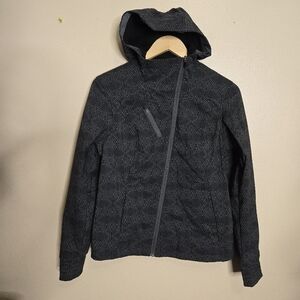 Columbia Soft Shell Diamond Print Black Asymmetric Zipper Hooded Jacket